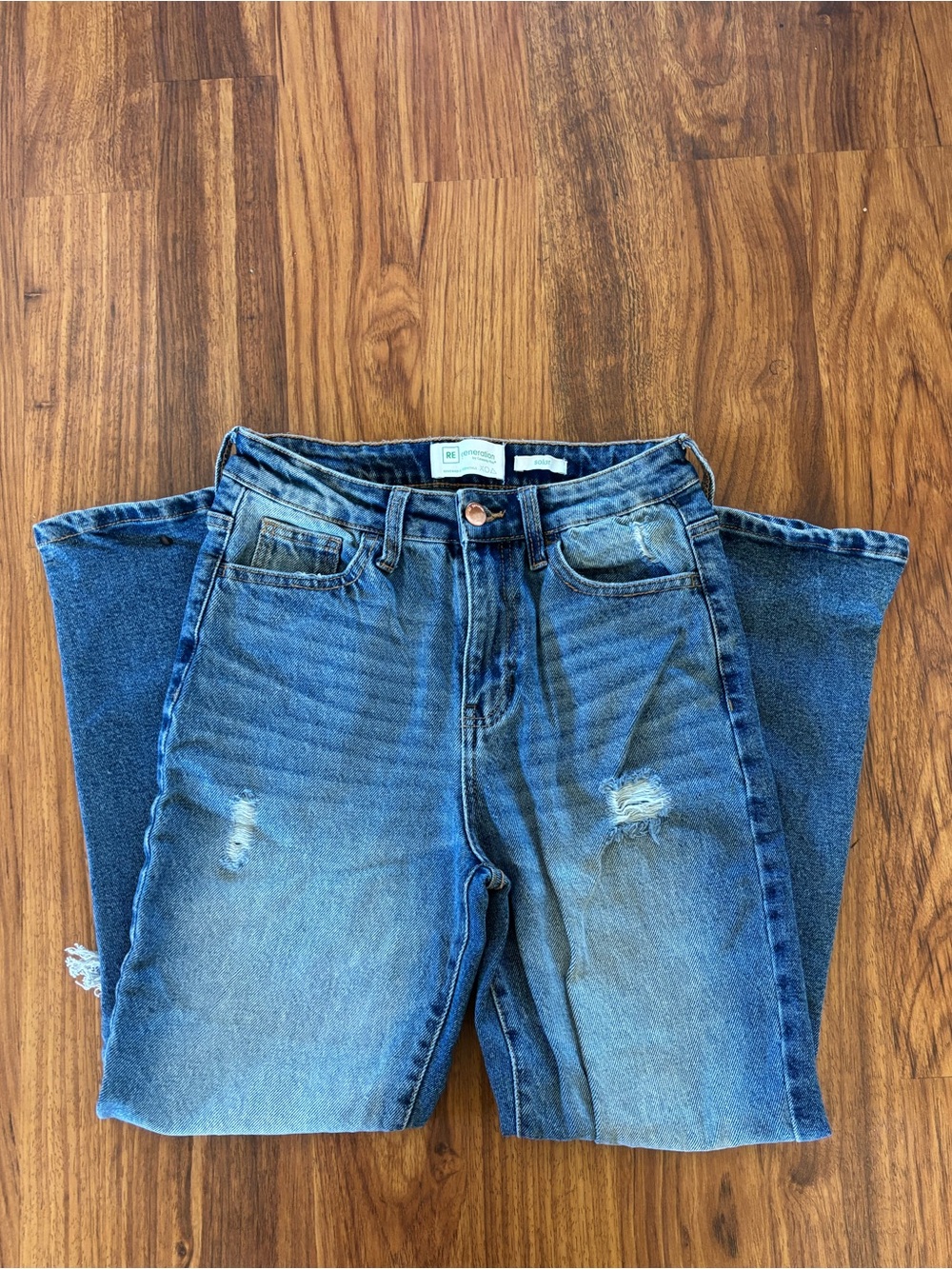Straight-Leg Distressed Women's Jeans in Medium Blue